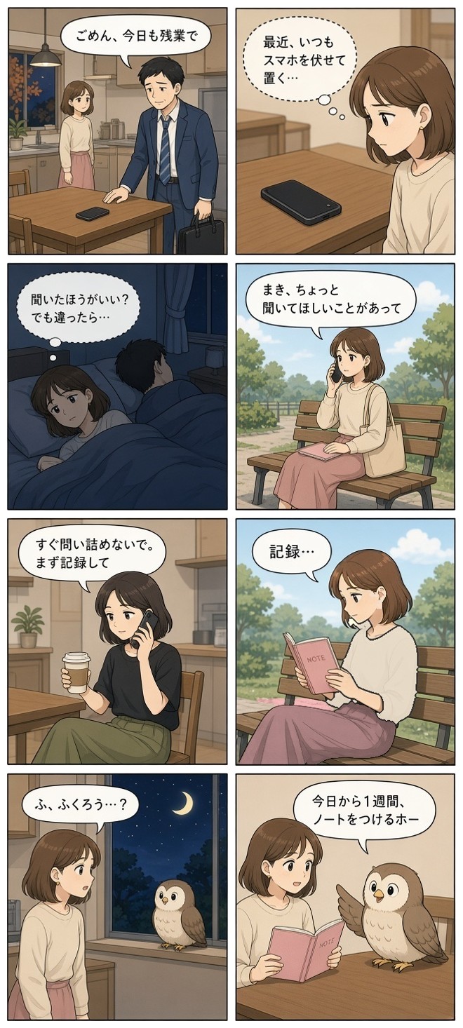 漫画『ゆりの一週間』「伏せて置かれたスマホ」