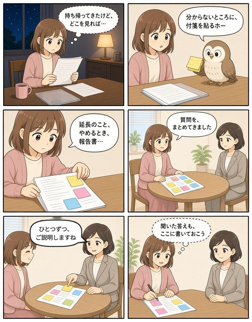 漫画『ゆりの一週間』「付箋だらけの契約書」